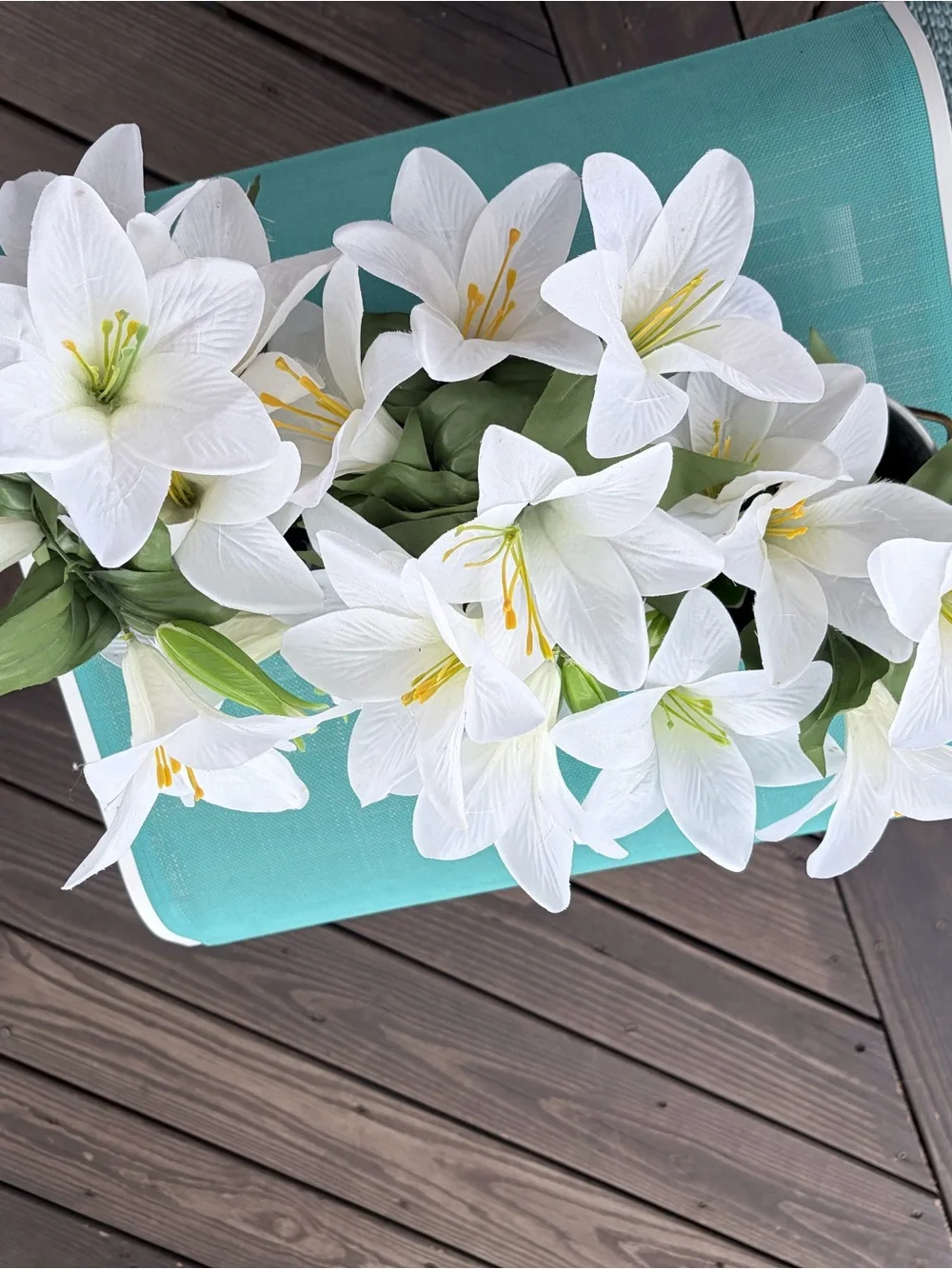 White Artificial Lily Trio in Galvanized Tin Pots - Home Accents